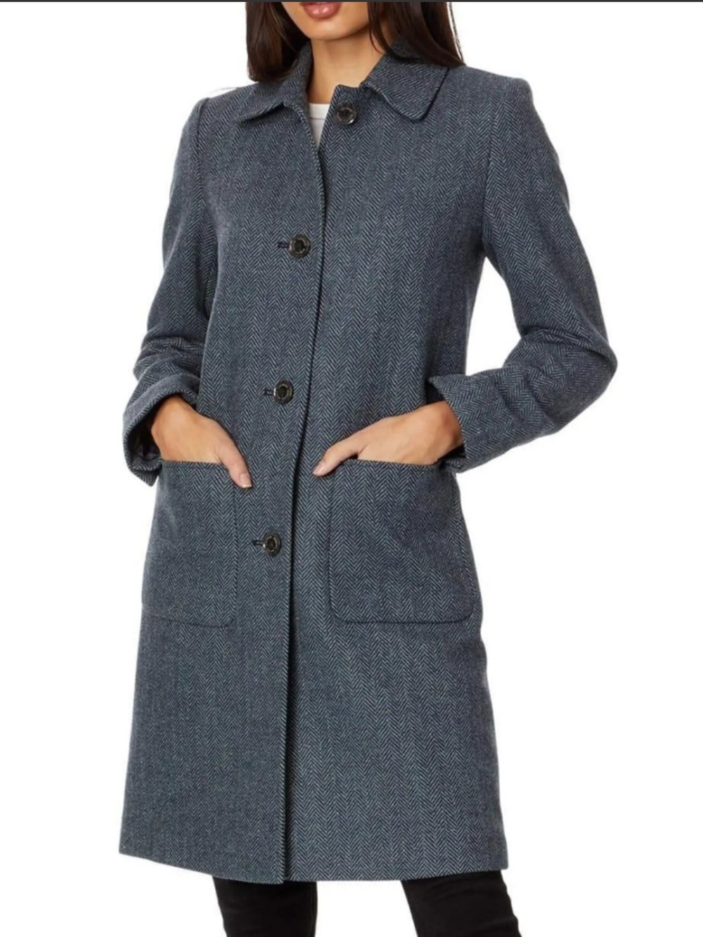 Lauren Ralph Lauren Gray Herringbone Wool Trench Coat